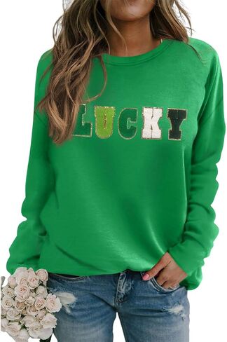 سويت شيرت نسائي من نوع St Patricks Day، قميص شامروك برقبة دائرية، قميص كاجوال بأكمام طويلة وطباعة البرسيم الأيرلندي in Saudi Arabia