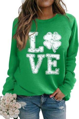 سويت شيرت نسائي من نوع St Patricks Day، قميص شامروك برقبة دائرية، قميص كاجوال بأكمام طويلة وطباعة البرسيم الأيرلندي in Saudi Arabia