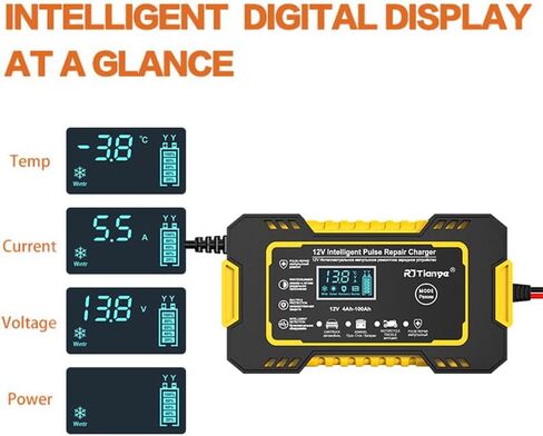 Car Battery Charger, 12V-6A Portable Smart Battery Trickle Charger Automotive Battery Maintainer Desulfator with Temperature Compensation LCD Display Charger for Cars,AGM/Gel Lead Acid Battery in Saudi Arabia