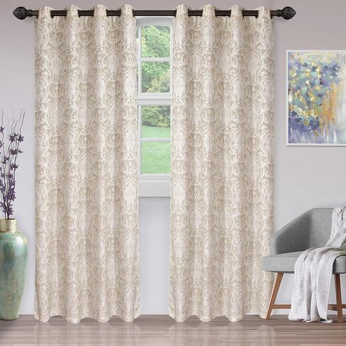 SUPERIOR Lotus Jacquard Curtains with Grommet Header, Linen in Saudi Arabia