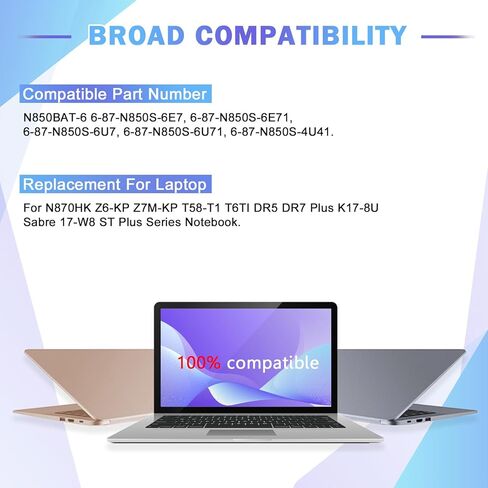 بطارية كمبيوتر محمول N850BAT-6 متوافقة مع CLEVO N870 N870HK Z6-KP Z6-KP5GT Z7M-KP Z7M-KP7G1 T58-T1 T6TI Series 6-87-N850S-6E7 6-87-N850S-6E71 11.1V 62Wh in Kuwait