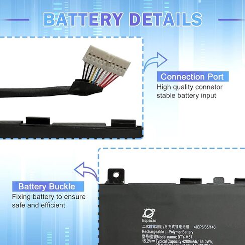 استبدال بطارية الكمبيوتر المحمول BTY-M57 لـ MSI GP66 GP76 Leopard 10UE 10UG 10UH 11UE 11UG 11UH Vector GP66 GP76 12UE 12UG 12UGS 12UH 12UGS 10UE-065ES Series 4ICP6/35/140 65Wh in Kuwait