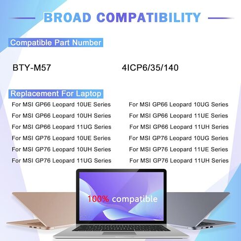 استبدال بطارية الكمبيوتر المحمول BTY-M57 لـ MSI GP66 GP76 Leopard 10UE 10UG 10UH 11UE 11UG 11UH Vector GP66 GP76 12UE 12UG 12UGS 12UH 12UGS 10UE-065ES Series 4ICP6/35/140 65Wh in Kuwait