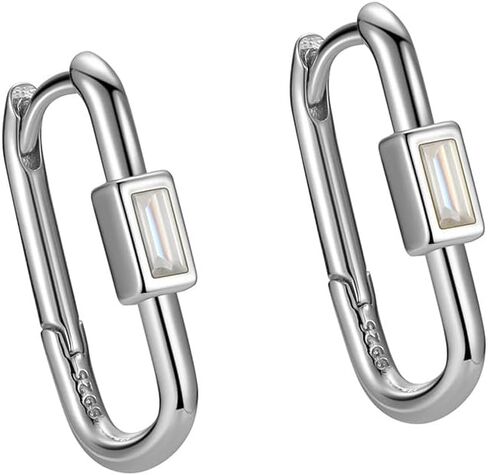 Rectangle CZ Huggie Hoop Earrings 925 Sterling Silver Cartilage Crystal Small Square Geometric Hoops Dangle Drop Earring Hypoallergenic for Women Girls Dainty Jewelry Gifts Birthday Christmas in Saudi Arabia