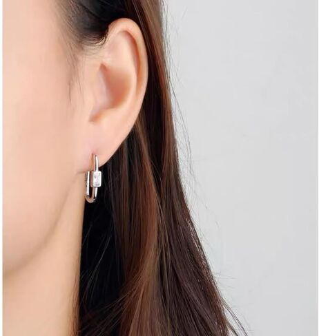 Rectangle CZ Huggie Hoop Earrings 925 Sterling Silver Cartilage Crystal Small Square Geometric Hoops Dangle Drop Earring Hypoallergenic for Women Girls Dainty Jewelry Gifts Birthday Christmas in Saudi Arabia