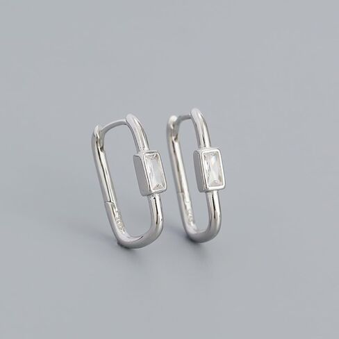 Rectangle CZ Huggie Hoop Earrings 925 Sterling Silver Cartilage Crystal Small Square Geometric Hoops Dangle Drop Earring Hypoallergenic for Women Girls Dainty Jewelry Gifts Birthday Christmas in Saudi Arabia