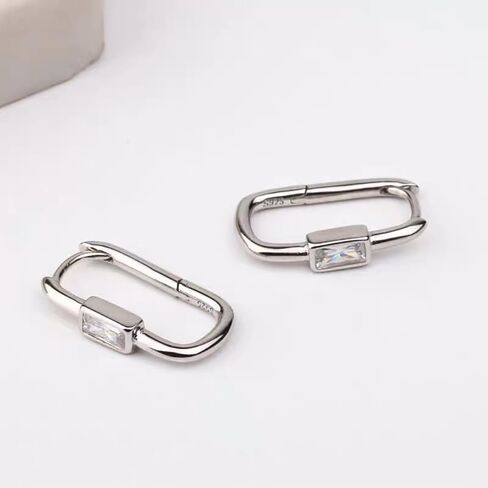 Rectangle CZ Huggie Hoop Earrings 925 Sterling Silver Cartilage Crystal Small Square Geometric Hoops Dangle Drop Earring Hypoallergenic for Women Girls Dainty Jewelry Gifts Birthday Christmas in Saudi Arabia