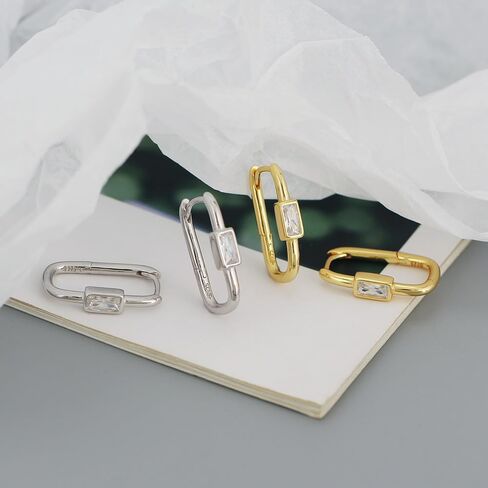 Rectangle CZ Huggie Hoop Earrings 925 Sterling Silver Cartilage Crystal Small Square Geometric Hoops Dangle Drop Earring Hypoallergenic for Women Girls Dainty Jewelry Gifts Birthday Christmas in Saudi Arabia
