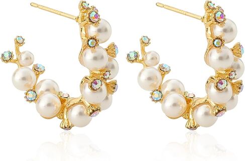 Pearl Earrings for Women Hoops Gold Cubic Zirconia Earrings Pearl Jewelry for Women in Saudi Arabia