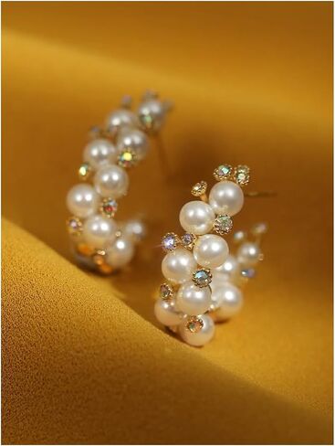 Pearl Earrings for Women Hoops Gold Cubic Zirconia Earrings Pearl Jewelry for Women in Saudi Arabia