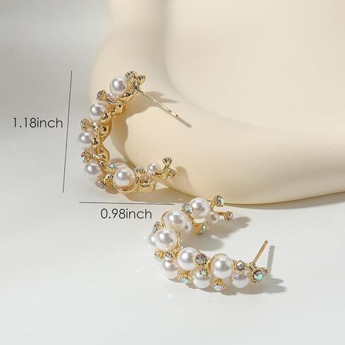 Pearl Earrings for Women Hoops Gold Cubic Zirconia Earrings Pearl Jewelry for Women in Saudi Arabia