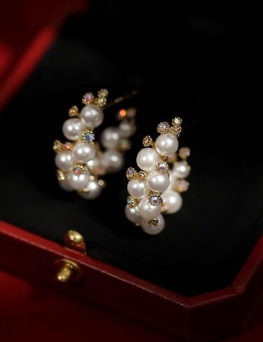 Pearl Earrings for Women Hoops Gold Cubic Zirconia Earrings Pearl Jewelry for Women in Saudi Arabia