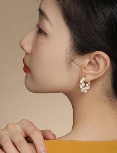 Pearl Earrings for Women Hoops Gold Cubic Zirconia Earrings Pearl Jewelry for Women in Saudi Arabia