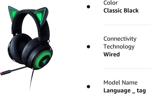 سماعة الألعاب Razer Kraken Kitty RGB USB: صوت محيطي مكاني THX 7.1 - إضاءة Chroma RGB - ميكروفون نشط قابل للسحب لإلغاء الضوضاء - إطار من الألومنيوم خفيف الوزن، للكمبيوتر الشخصي - أسود كلاسيكي (متجدد) in Saudi Arabia