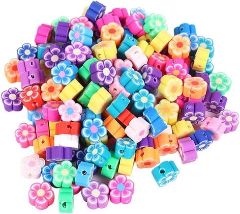 GSHLLO 200 Pcs Colorful Mixed Clay Beads Handmade Jewelry Loose Beads Polymer Clay Charms Flat Spacer Beads Necklace Earring Making Beads with Hole for DIY Crafts Flower in Saudi Arabia