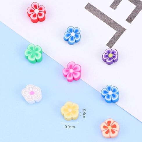 GSHLLO 200 Pcs Colorful Mixed Clay Beads Handmade Jewelry Loose Beads Polymer Clay Charms Flat Spacer Beads Necklace Earring Making Beads with Hole for DIY Crafts Flower in Saudi Arabia