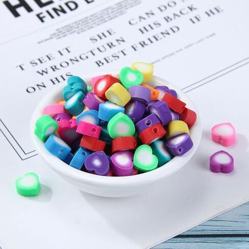 GSHLLO 200 Pcs Colorful Mixed Clay Beads Handmade Jewelry Loose Beads Polymer Clay Charms Flat Spacer Beads Necklace Earring Making Beads with Hole for DIY Crafts Flower in Saudi Arabia
