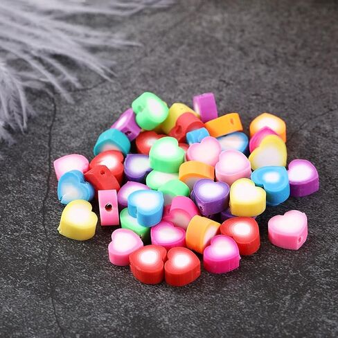 GSHLLO 200 Pcs Colorful Mixed Clay Beads Handmade Jewelry Loose Beads Polymer Clay Charms Flat Spacer Beads Necklace Earring Making Beads with Hole for DIY Crafts Flower in Saudi Arabia