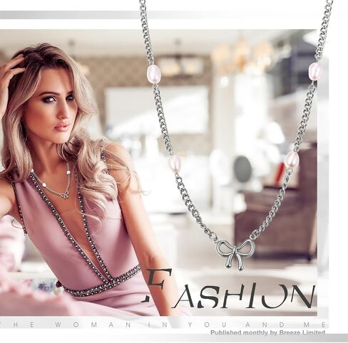 Women Bow Pearl Necklace: Gold Silver Bowknot Chain Pendant Jewelry Gift Trendy Elegant Dainty Female Stainless Steel Necklaces Choker for Wedding in Saudi Arabia