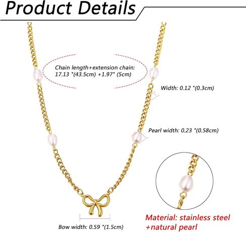 Women Bow Pearl Necklace: Gold Silver Bowknot Chain Pendant Jewelry Gift Trendy Elegant Dainty Female Stainless Steel Necklaces Choker for Wedding in Saudi Arabia