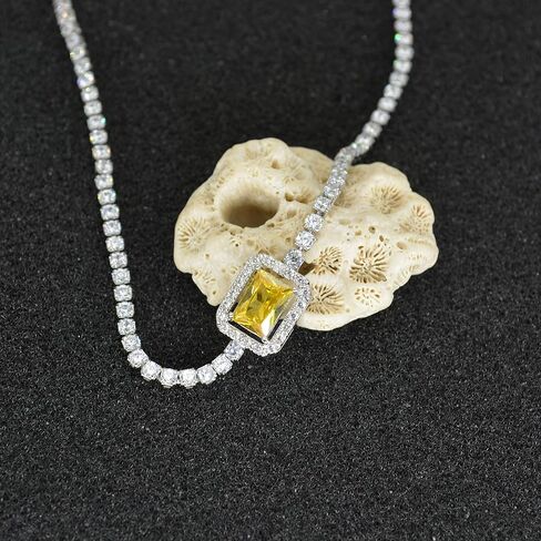 الكلاسيكية مكعب زركونيا التنس قلادة المختنق جولة تشيكوسلوفاكيا سلسلة مع الأصفر الأزرق هالة سوليتير قلادة مشع in Kuwait