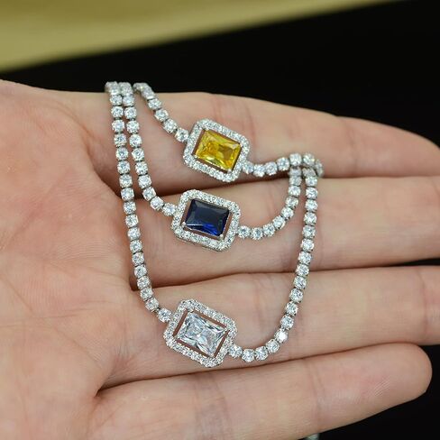 الكلاسيكية مكعب زركونيا التنس قلادة المختنق جولة تشيكوسلوفاكيا سلسلة مع الأصفر الأزرق هالة سوليتير قلادة مشع in Kuwait