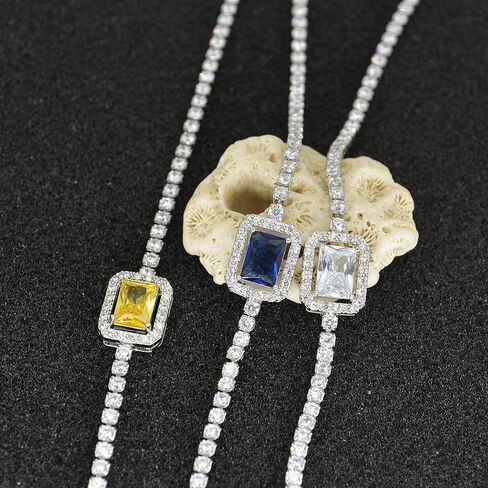الكلاسيكية مكعب زركونيا التنس قلادة المختنق جولة تشيكوسلوفاكيا سلسلة مع الأصفر الأزرق هالة سوليتير قلادة مشع in Kuwait