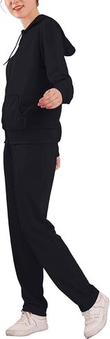 بدلات الركض النسائية مجموعات ملابس رياضية قطعتين سويت شيرت وسراويل رياضية بسحاب كامل هوديي رياضية (أسود، L) in Kuwait