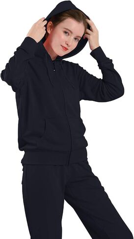 بدلات الركض النسائية مجموعات ملابس رياضية قطعتين سويت شيرت وسراويل رياضية بسحاب كامل هوديي رياضية (أسود، L) in Kuwait