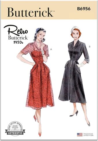 مجموعة أنماط خياطة فستان قطعة واحدة من Butterick Misses' Vintage من الخمسينيات، رمز التصميم B6956، 8-10-12-14-16، متعدد الألوان in Saudi Arabia