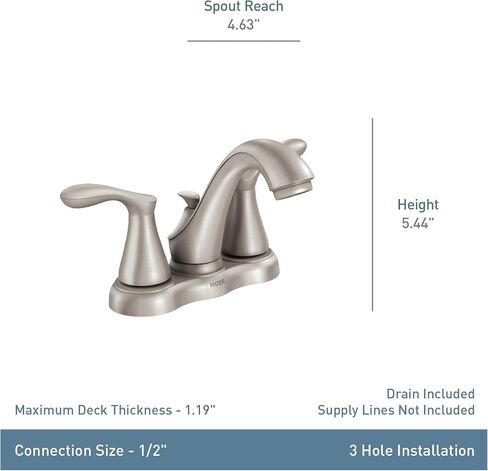 Moen WS84944SRN Varese Two-Handle Lavatory Faucet, Spot Resist Brushed Nickel in Kuwait