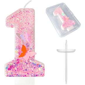 7Th Birthday Candles，Glitter Butterfly Cake Toppers Pink Sequins Wedding Numeral Cupcake Decorations，for Girl and boy Wedding Cakes, Parties Celebrations, Birthday Decorations in Saudi Arabia