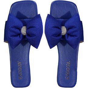 Oyoangle Women's Rhinestone القوس اللامع Slide Slide Square Square Open Open On Slip on Sandal Sandal Syndy Shoes in Kuwait