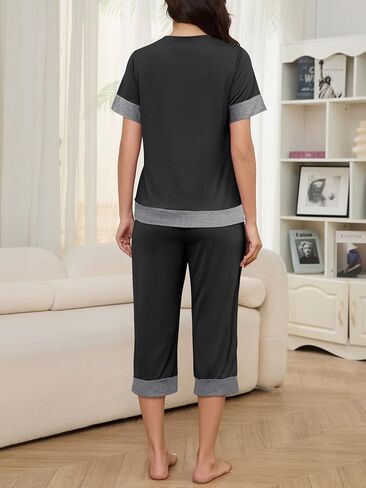 HONG HUI Women's Pajama Set Sleepwear Tops with Capri Pants Casual and Fun Prints Pajama Sets in Kuwait