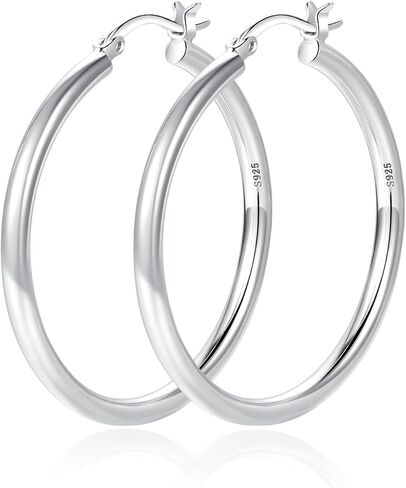RANKEEF 3mm Chunky Gold Hoop Earrings for Women Hypoallergenic Lightweight Steling Silver Post Tube Hoop Earrings Large Sterling Silver Earrings 14K Real Gold Plated 30/40/50/60/70MM in Kuwait