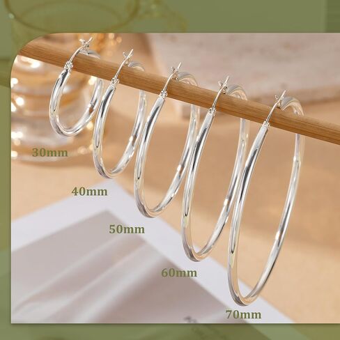 RANKEEF 3mm Chunky Gold Hoop Earrings for Women Hypoallergenic Lightweight Steling Silver Post Tube Hoop Earrings Large Sterling Silver Earrings 14K Real Gold Plated 30/40/50/60/70MM in Kuwait
