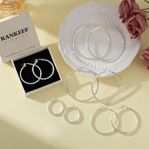RANKEEF 3mm Chunky Gold Hoop Earrings for Women Hypoallergenic Lightweight Steling Silver Post Tube Hoop Earrings Large Sterling Silver Earrings 14K Real Gold Plated 30/40/50/60/70MM in Kuwait