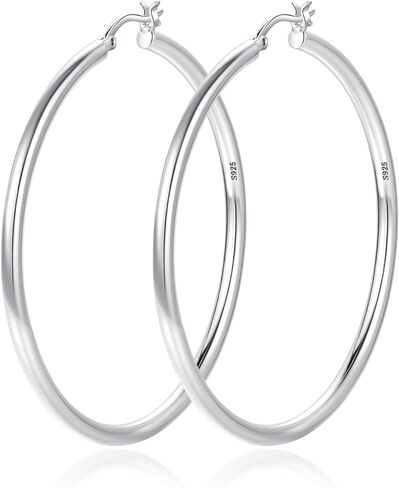 RANKEEF 3mm Chunky Gold Hoop Earrings for Women Hypoallergenic Lightweight Steling Silver Post Tube Hoop Earrings Large Sterling Silver Earrings 14K Real Gold Plated 30/40/50/60/70MM in Kuwait