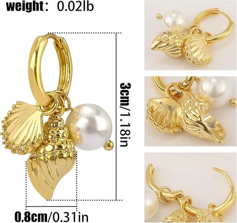 Dangle Gold Charm Earrings for Women 14K Gold Plated Bow Cherry Rose Cubic Zirconia Love Heart Wing Cross Pearl Seashell Huggie Hoop Earrings Drop Cross Earrings Trendy Party Jewelry Gifts for Women in Kuwait