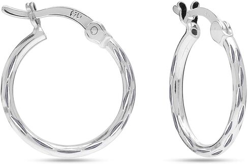 LECALLA 925 Sterling Silver Hoop أقراط للنساء | خفيفة الوزن كلاسيكي الماس الملمس حلق القرط | أحواض حلق النساء 20/25/30/35/40 مم in Saudi Arabia