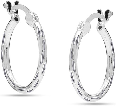 LECALLA 925 Sterling Silver Hoop أقراط للنساء | خفيفة الوزن كلاسيكي الماس الملمس حلق القرط | أحواض حلق النساء 20/25/30/35/40 مم in Saudi Arabia