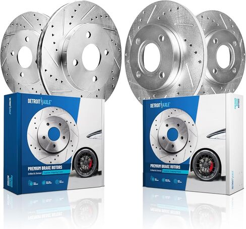 Detroit Axle - دوارات الفرامل لعام 2007-2015 Mini Cooper ، 11.02 "بوصة الأمامية و 10.20" بوصة محفورة ومزودة بالقرص الخلفي ، 2008 2008 2010 2012 2013 2014 استبدال in Saudi Arabia
