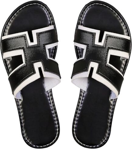 Gorglitter Women's Handals Color Block Round Open Toe Slids Flat Slides in Saudi Arabia