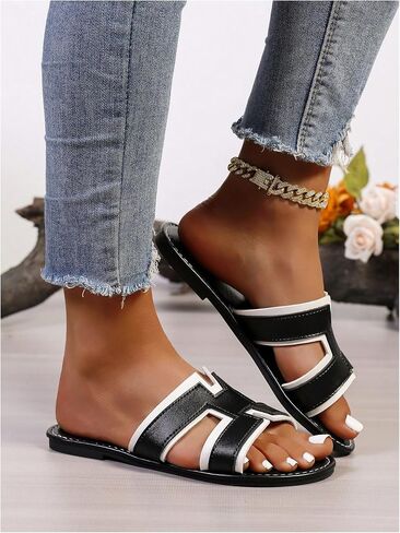 Gorglitter Women's Handals Color Block Round Open Toe Slids Flat Slides in Saudi Arabia