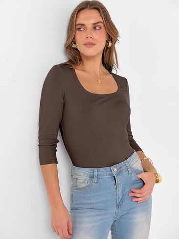 anrabess womens 3/4 Scoop Dece Dev Tops مضلعة متماسكة نحيفًا مزودًا بالقمصان الأساسية العاطفية 2025 الخريف العصرية الخروج تي شيرت in Saudi Arabia