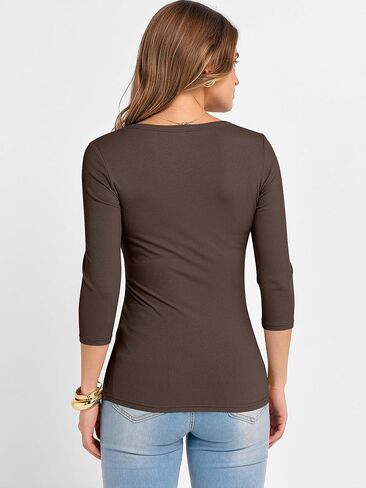 anrabess womens 3/4 Scoop Dece Dev Tops مضلعة متماسكة نحيفًا مزودًا بالقمصان الأساسية العاطفية 2025 الخريف العصرية الخروج تي شيرت in Saudi Arabia