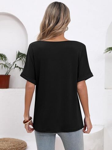 Missufe Women’s 2025 Summer Tops v Neck Short Batwing Sleeve Lourd Fit Fit Casal Basic Tirt in Saudi Arabia