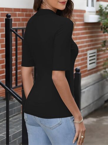 ANRABESS Women Tops Mock Neck 1/2 Short Sleeve Slim Fit Basic Tee Shirts Dressy Work Business 2025 Summer Fall Casual Outfits in Saudi Arabia