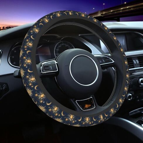 Sun and Moon Celestial Steering Wheel Cover Universal 15 Inch, Anti-Slip Car Accessories, Steering Wheel Protector for Women Men, Car Interior Decor in Saudi Arabia