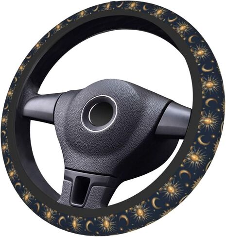 Sun and Moon Celestial Steering Wheel Cover Universal 15 Inch, Anti-Slip Car Accessories, Steering Wheel Protector for Women Men, Car Interior Decor in Saudi Arabia